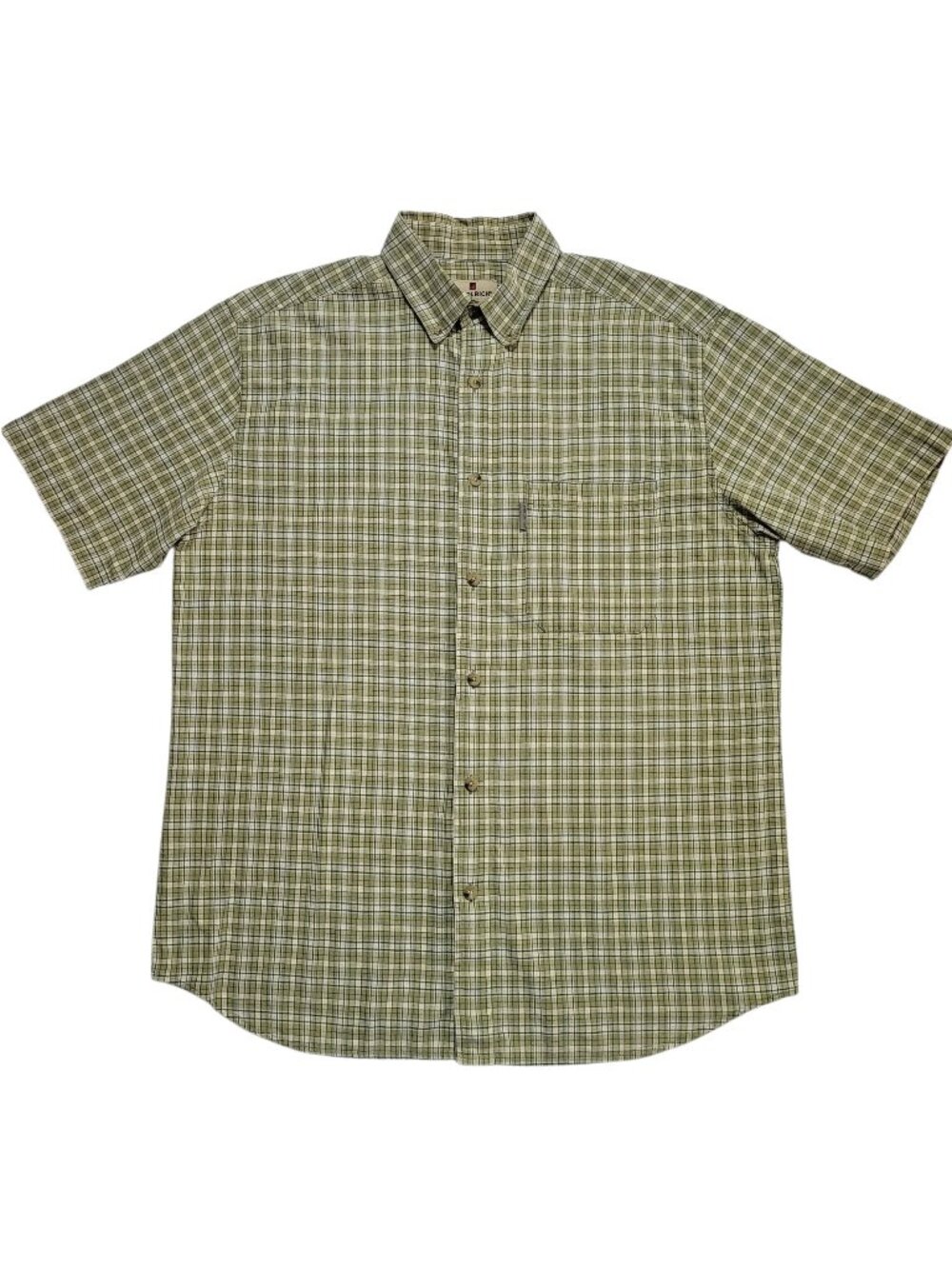 Woolrich Mens Green Plaid Short Sleeve Button Down Shirt Large Gorpcore